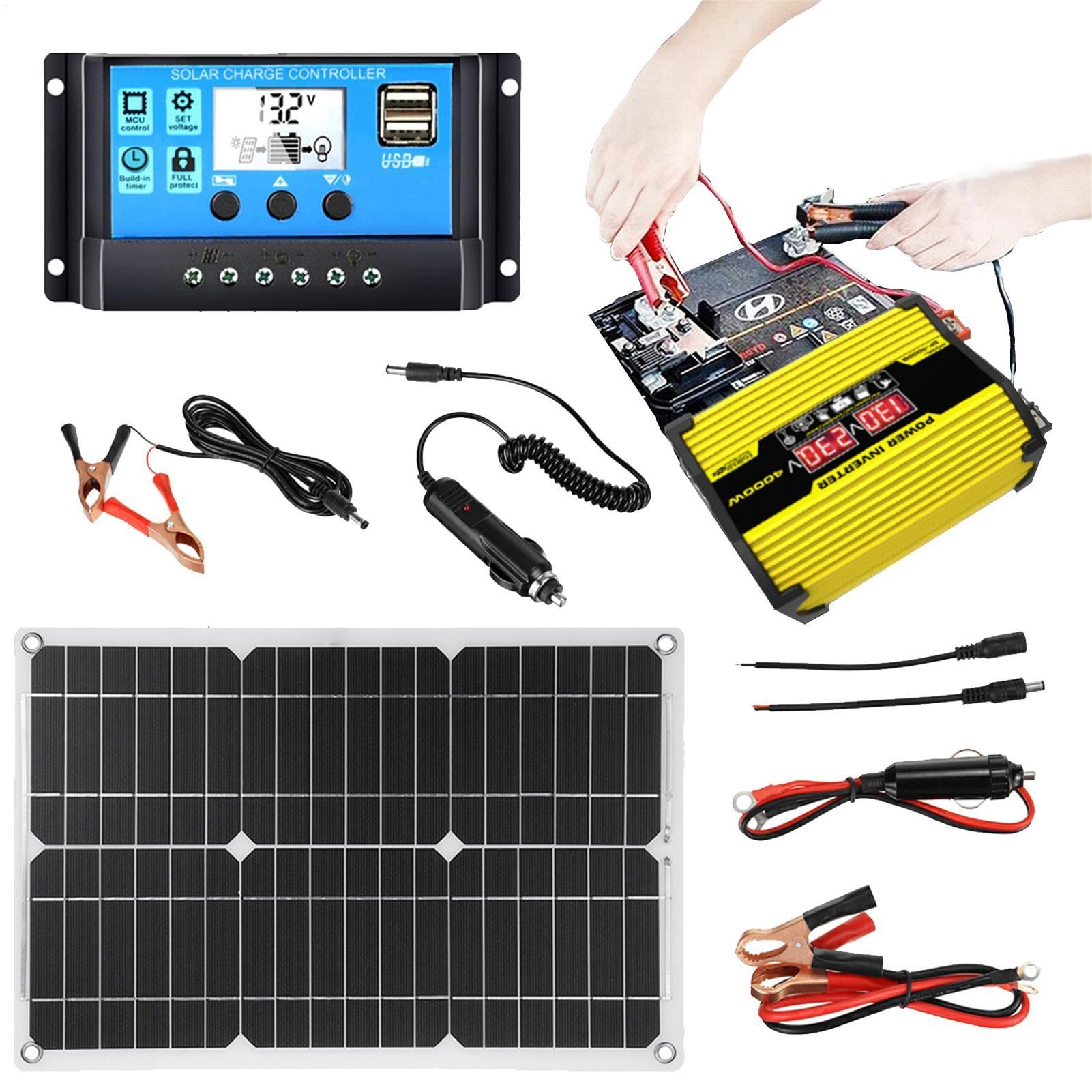 Keptfeet di Pannelli solari - Pannello Solare 12V 18W e Kit convertitore 300W,Solare da DC12V a AC110/220V 30A con Porte USB e Display a LED
