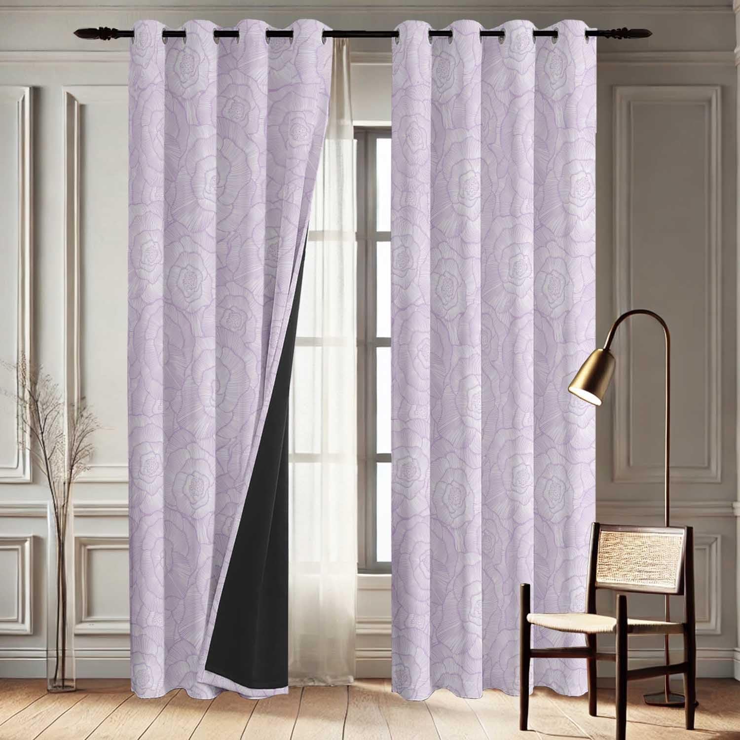 Rose Contour Design Blackout Curtains - Set of 2 Panels, 42 x 63 Inches Each - Light Blocking & Thermal Insulated Drapes with Grommet Top for Bedroom & Living Room - Purple