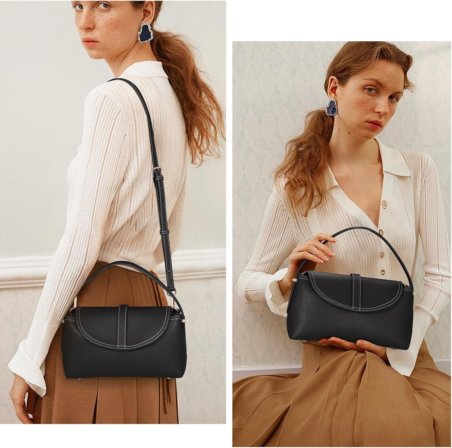 T Lock Women Handbags,Crossbody Bag for Women Trendy Vegan Leather Hobo Handbag Purse