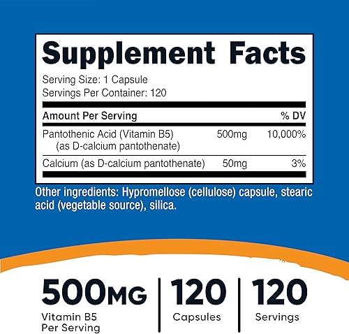 Miniatura 2 de Nutricost Ácido pantoténico (vitamina B5) 500 mg, 120 cápsulas
