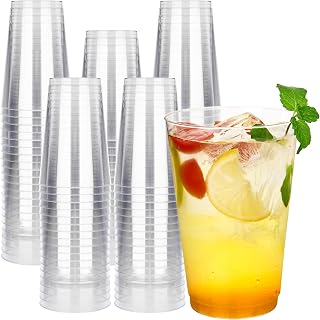 RACETOP 14oz Clear Plastic Cups, 100 Pack Disposable Party Cup, Heavy Duty Disposable Glasses, Disposable Cups for Party, Thanksgiving, Wine Taesting, Birthday and Christmas.