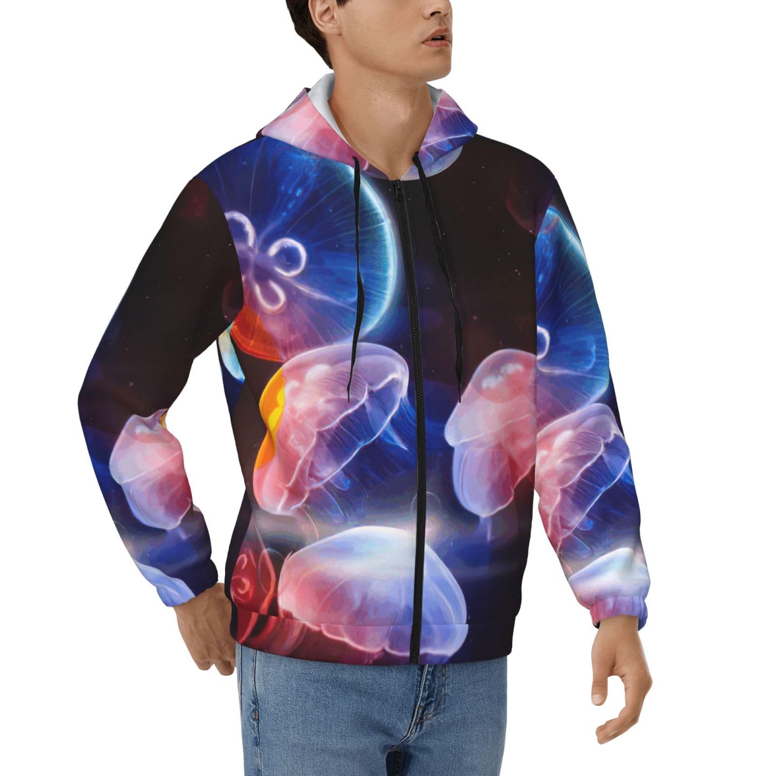 Sweat à capuche imprimé méduses homme pull chaud coloré en polyester doux - 8