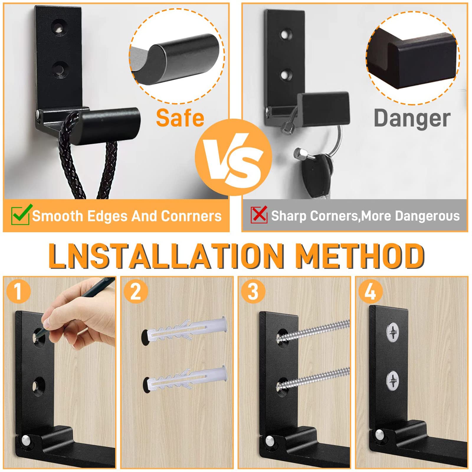 Ganci Pieghevoli Da Parete HEKOBAG - 5 Pezzi In Lega Alluminio Argento - Porta Cappotti, Cappelli, Chiavi - Foto 2