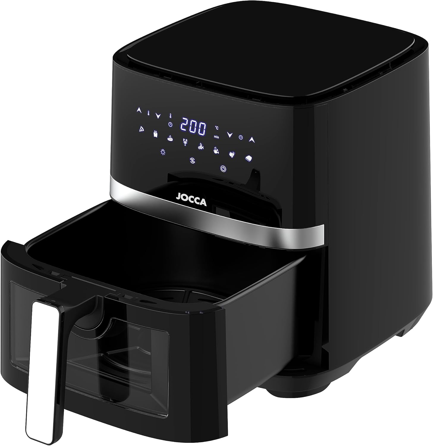 JOCCA Digital Air Fryer with cooking basket pulled out