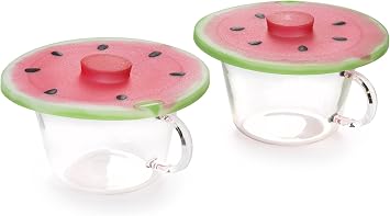 Charles Viancin - Set of 2 Watermelon 4 Silicone Drink Covers - Airtight Seal on Any Smooth-Rimmed Glass, Keep Drinks Cool or Hot - BPA-Free - Oven, Freezer, Dishwasher Safe