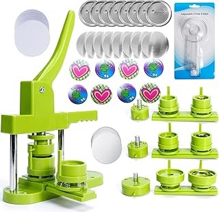 Button Maker Machine Kit, Button Maker Machine Multiple Sizes Pin Maker 300 PCS Parts DIY Dadge Press Machine with Metal S...