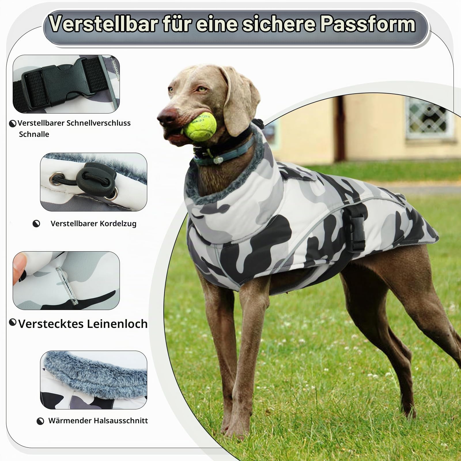 Winter-Hundemantel, wasserdicht, warm, für den Innenbereich, Hundemantel, Schneeanzug, gepolsterter Mantel, Bequeme Hunde-Schnee-Jacke für große Hunde (weiß, Camouflage, Größe 2XL)