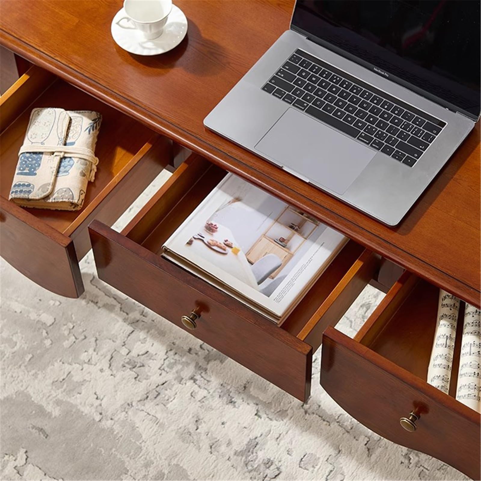 Acrittura Scrittoio in Legno con Cassetti Workstation in Ciliegio(S)