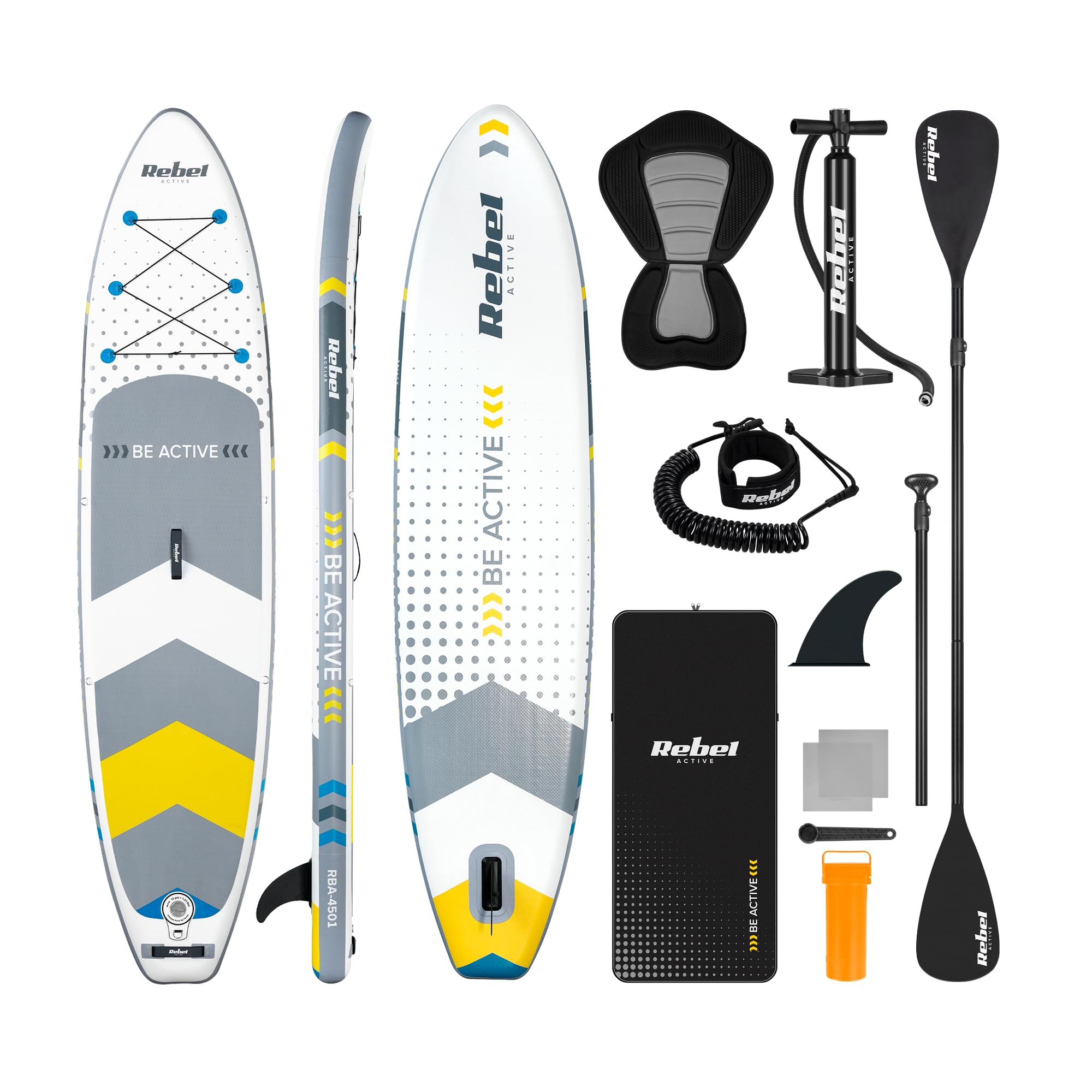Rebel Electro Deska SUP Pompowana z Siedziskiem do Pływania Drop-Stitch 350 cm Zestaw Wiosło Pompka Plecak RBA-4501-WH