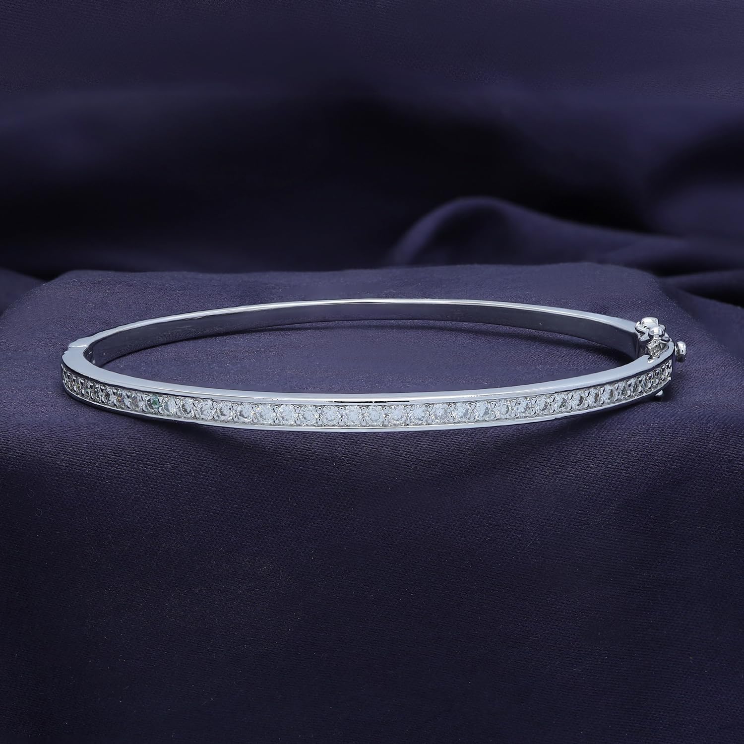 SAVEARTH DIAMONDS 3.3MM Bangle Classic Tennis Bracelet Round Lab Created Moissanite Bracelets for Brides in 18K Gold Plated Jewelry Gift for Her (Available in 6.5" or 7.5")