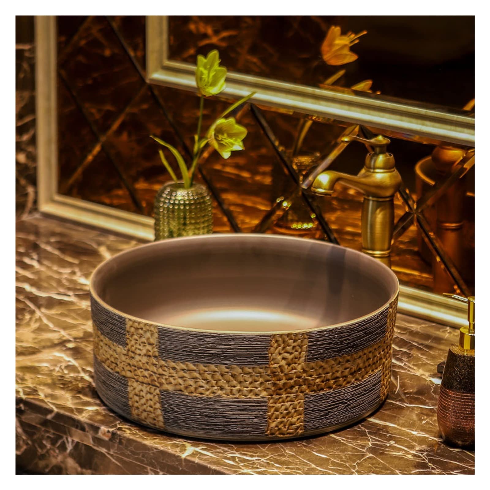 WOTZOV Creative Vessel Sink,Lavatory Vanity Sink,Hand Carving Textured,