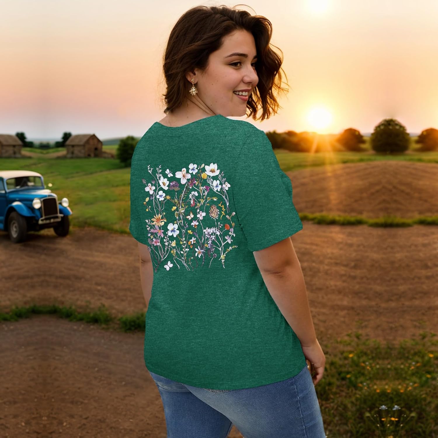 Women's Boho Flower T Shirt Vintage Floral Graphic Loose Tees Casual Funny Wildflowers Printed Cute Tops - Image 6