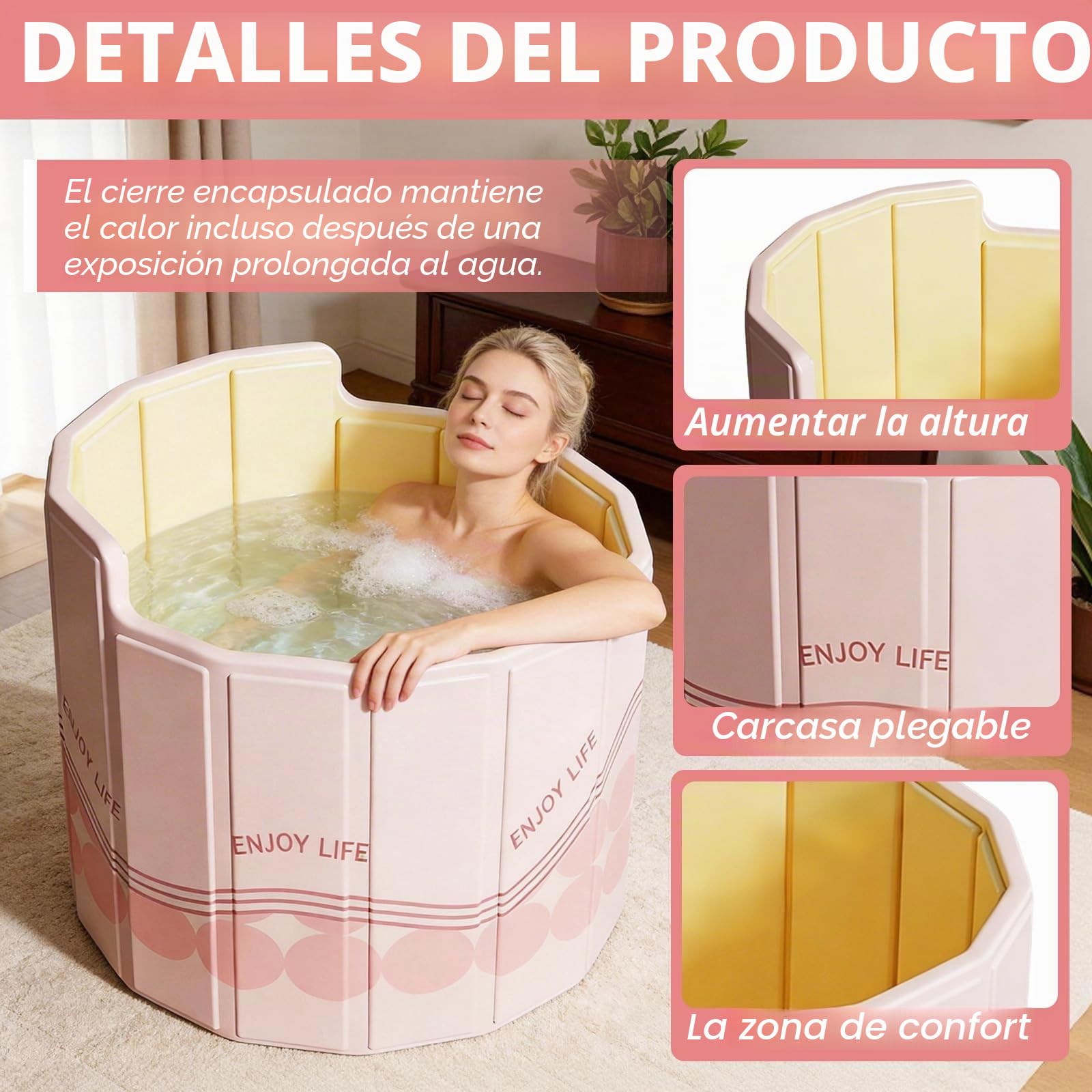 Bañera Plegable para Adultos, 80x70 cm (An x Al) Bañera Portátil con Respaldo Ergonómico en C Cubeta de Hielo para Recuperación Deportiva y Baños Calientes para Duchas Pequeñas Exterior y Spa en Casa