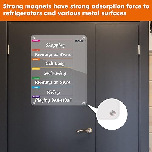 Miniatura 5 de Kamehame Pizarra acrílica de borrado en seco para refrigerador, calendario semanal magnético, 11 x 14.2 pulgadas
