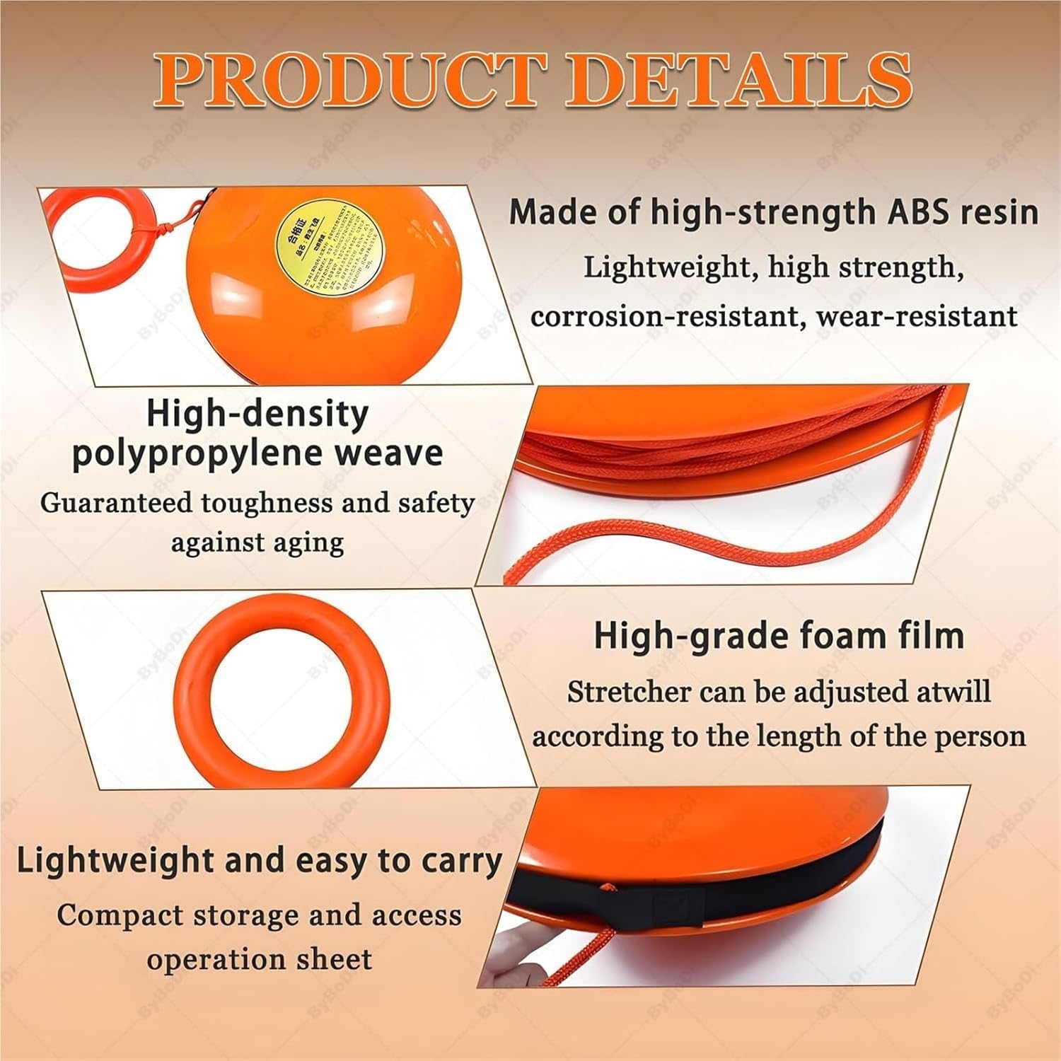 Quick-Deploy Emergency Rescue Disc, Floating Throw Rope, Orange High-Visibility Water Safety Equipment with Rubber Grip Ring, for Lifeguards, Boaters