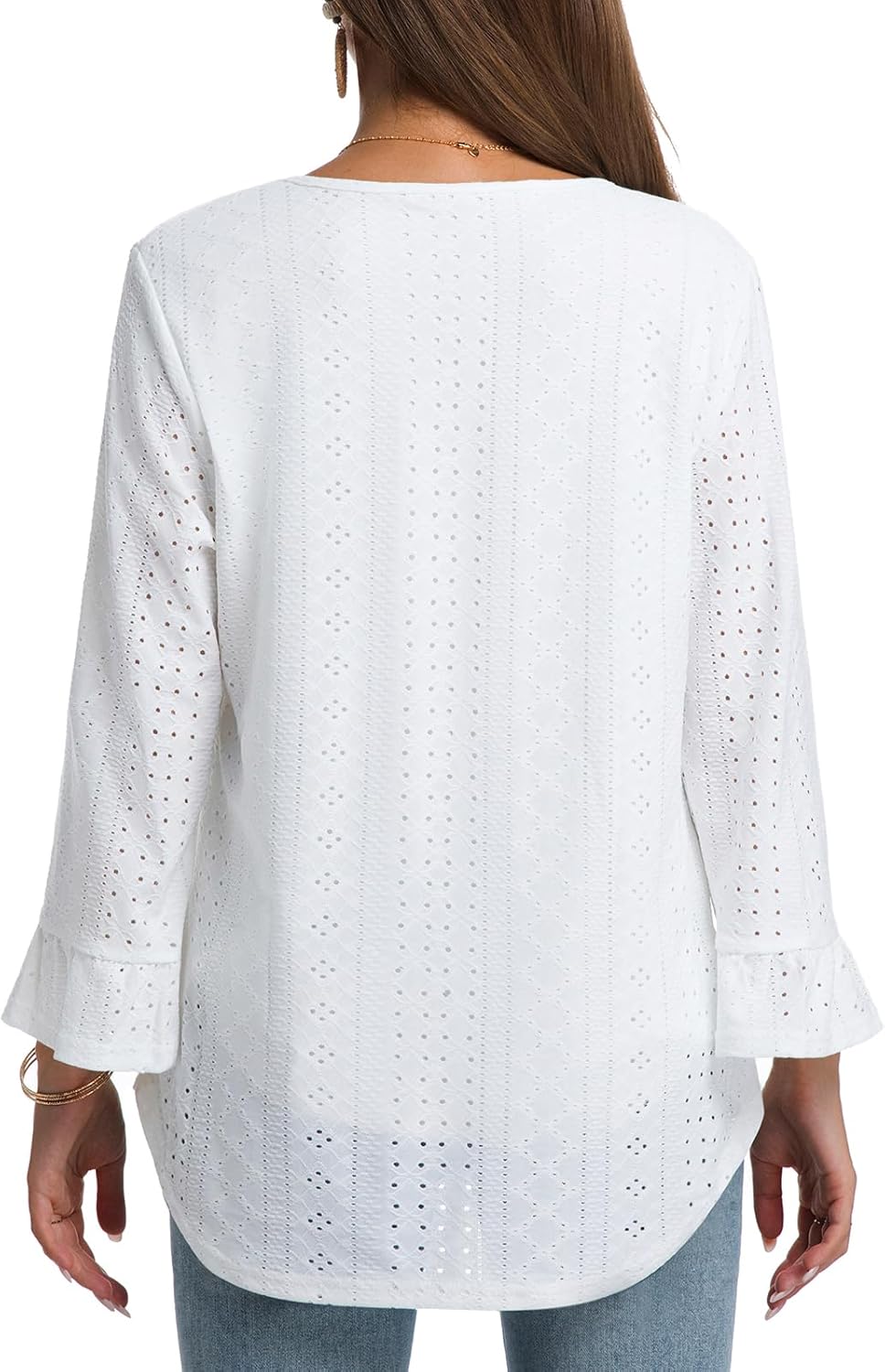 Women Boho Double Layered Crewneck Tunic Eyelet Tops Loose Fit Dressy Cute 3/4 Sleeve Casual Blouses Shirts 2026 - Image 6