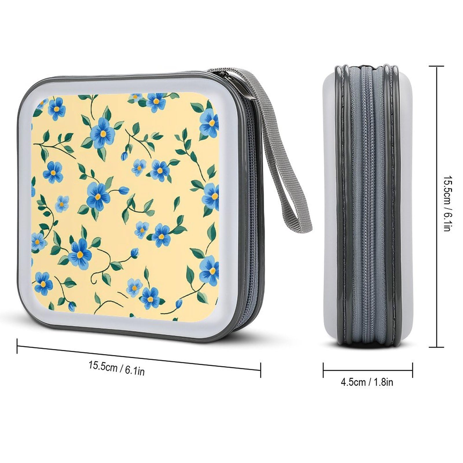 Blue Floral Flower CD Case Plastic DVD Case Holder Wallet Disc Storage Organizer for Car Travel