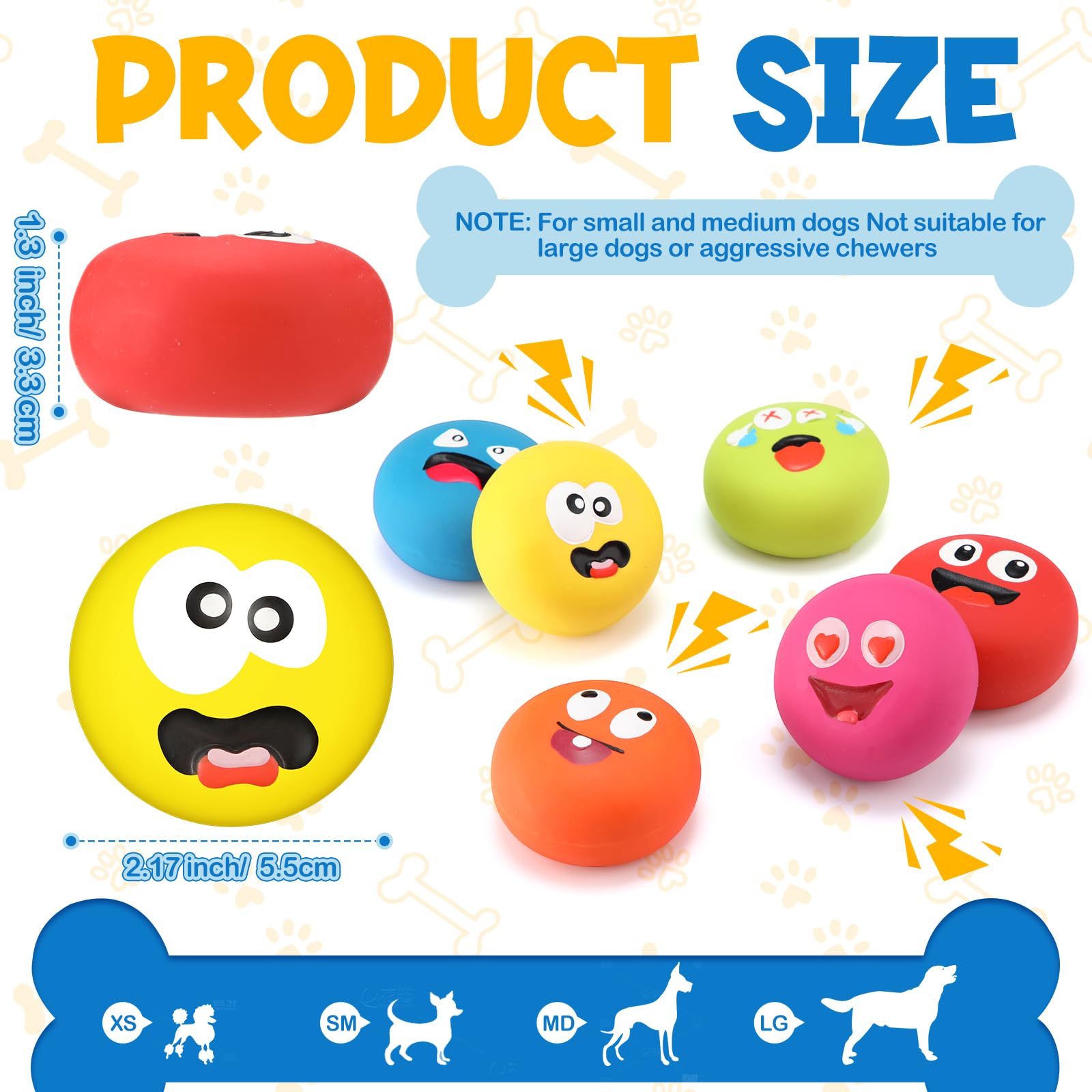 Hungdao Quietschendes Hundespielzeug mit lustigem Gesicht, weiches Latex, Gummi, Hundespielzeug, Spielzeug für kleine Rassen, interaktiv, 24 Stück