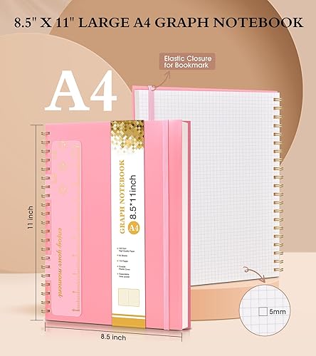Miniatura 2 de Cuaderno de papel cuadriculado, cuaderno de espiral de 8.5 x 11 pulgadas, cuadernos de cuadrícula grande A4 para mujeres y hombres, papel gráfico de