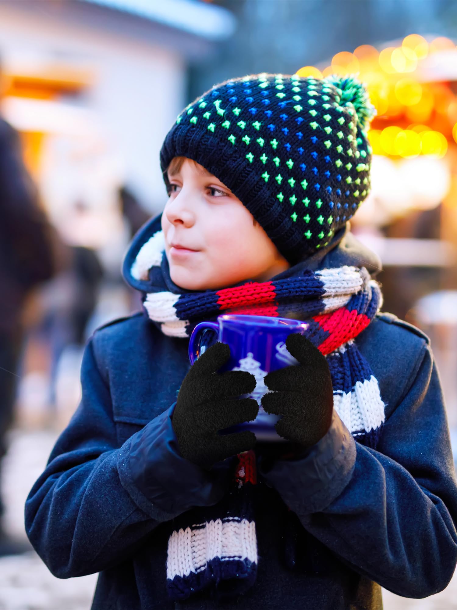 SATINIOR 6 Pairs Toddler Knitted Gloves Kids Winter Warm Stretchy Mittens Soft Lightweight Mittens for Boys and Girls(for 1-3 Years Old,Black)