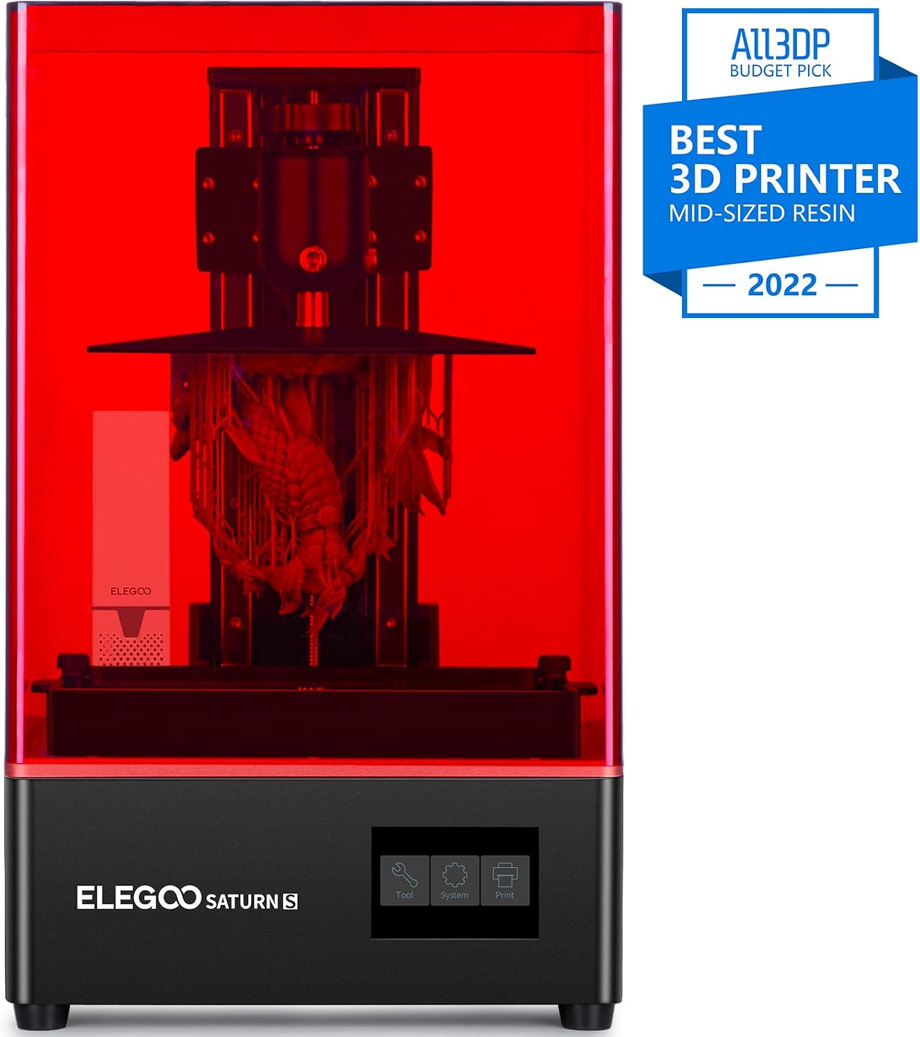 ELEGOO Resin 3D Printer, Saturn S Mono MSLA 3D Printer, UV Photocuring Resin LCD 3D Printer with 9.1 inches 4K Monochrome LCD, Off-Line Print, 196x122x210mm³ / 7.71x4.80x8.26 in³ Printing Size