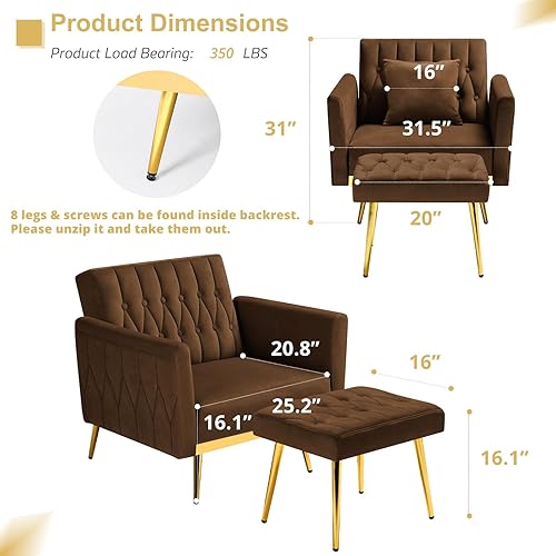 Miniatura 3 de Silla decorativa de terciopelo con reposabrazos y respaldo ajustables, sillón reclinable con botones, sillón reclinable individual con otomana y