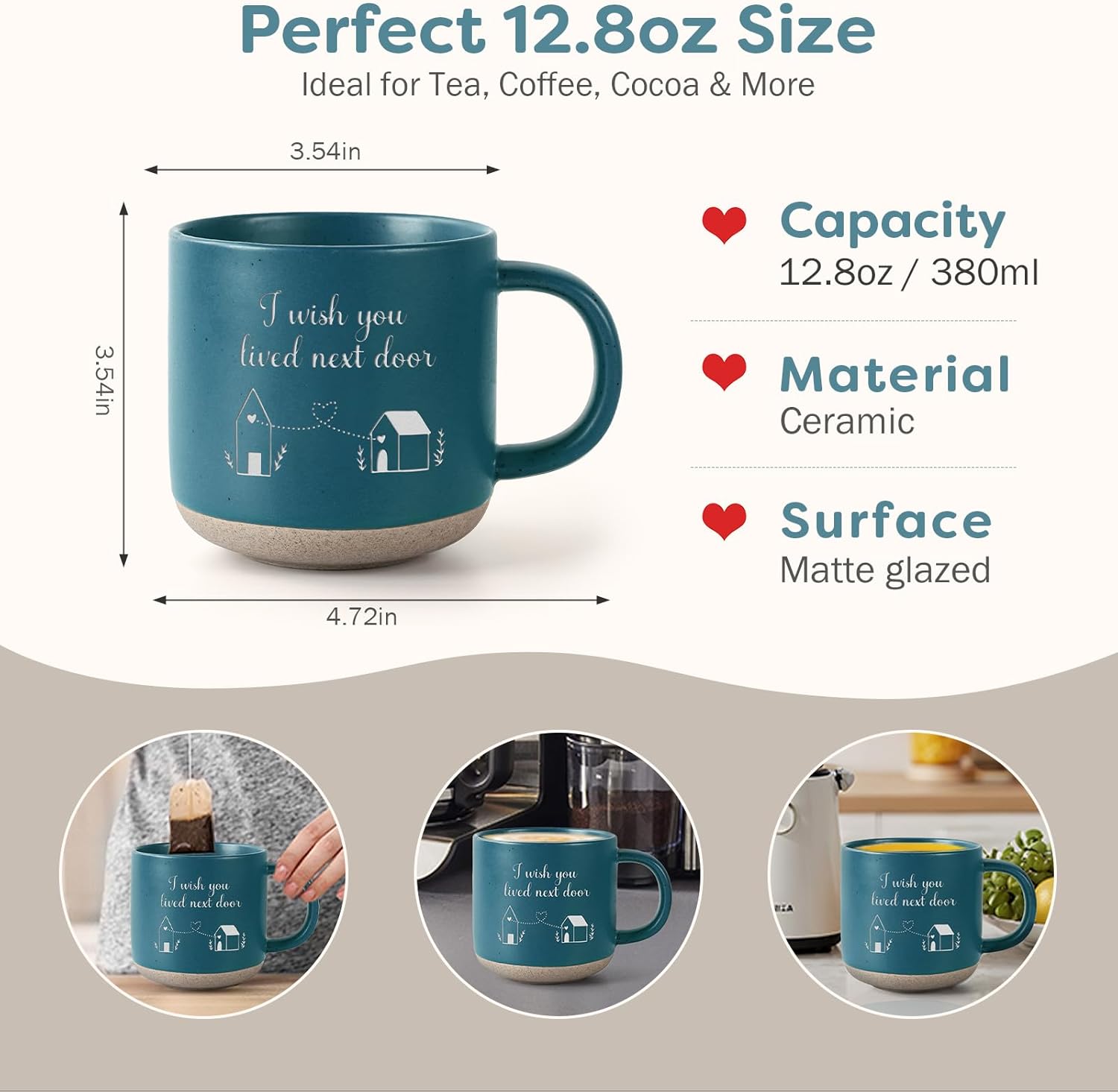 Best Friend Birthday Gift for Women – I Wish You Lived Next Door Mug, Unique Galentines Unique Day & Christmas Friendship Gift for Women, Bestie, BFF, Sister, Mom – 12.8oz Coffee Cup - Image 4