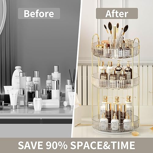 Miniatura 9 de Organizador de maquillaje giratorio de 360, almacenamiento de maquillaje de gran capacidad, organizador de perfumes de 2 niveles, organizador de