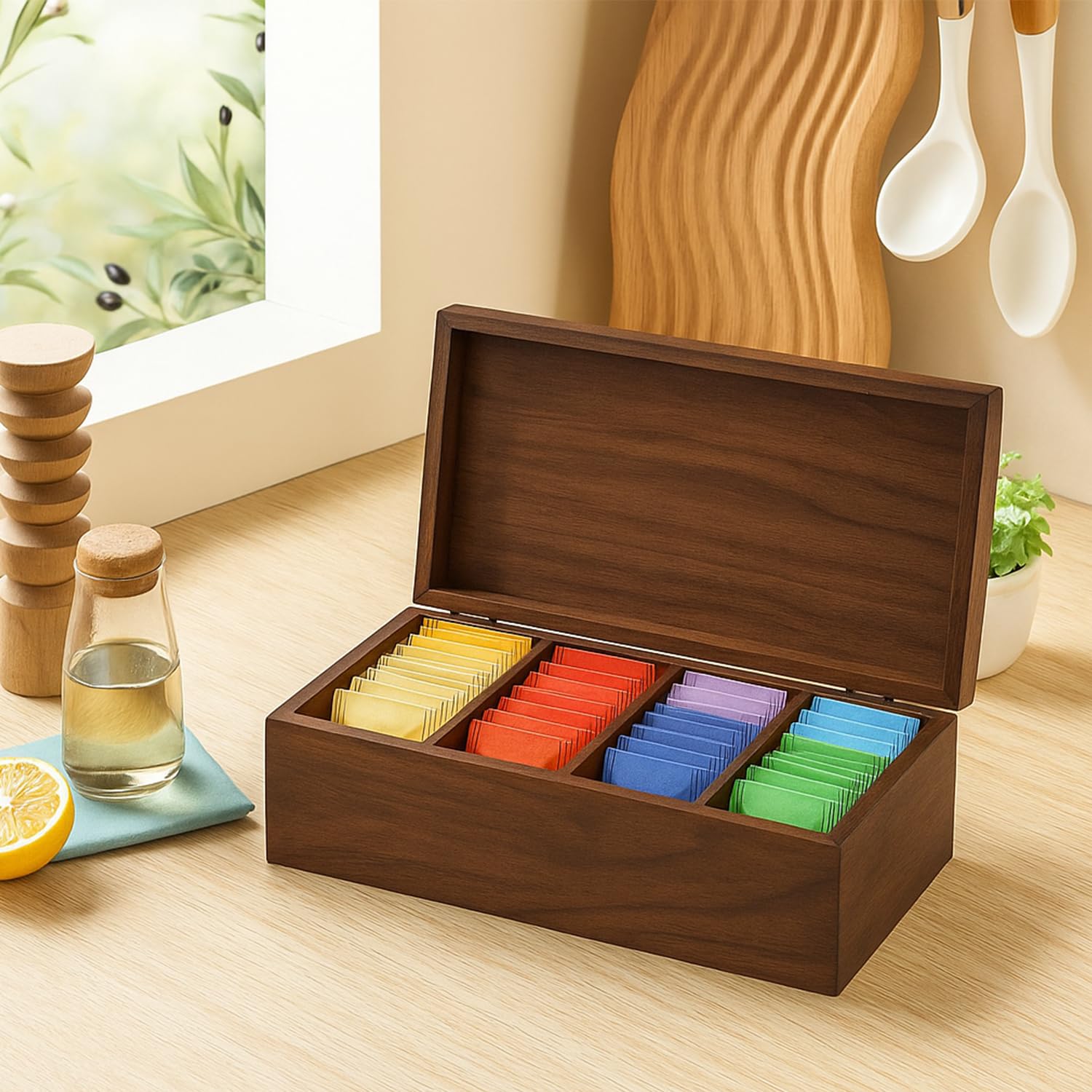 Organisateur De Sachets De Thé,Boîte En Bois à 12 Compartiments