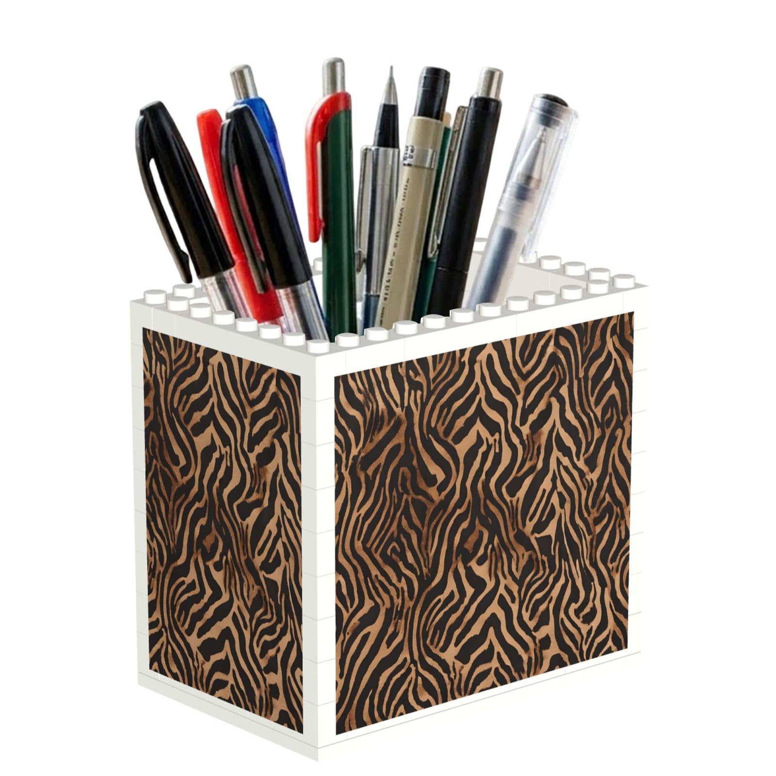ESNAIUVCD Leopard Print Print Building Block Pen Holder - Pencil Holder For Desk/Classroom,Desk Accessories, Multifunctional Office Supplies Pen Organizer Pencil Cups(1pcs)