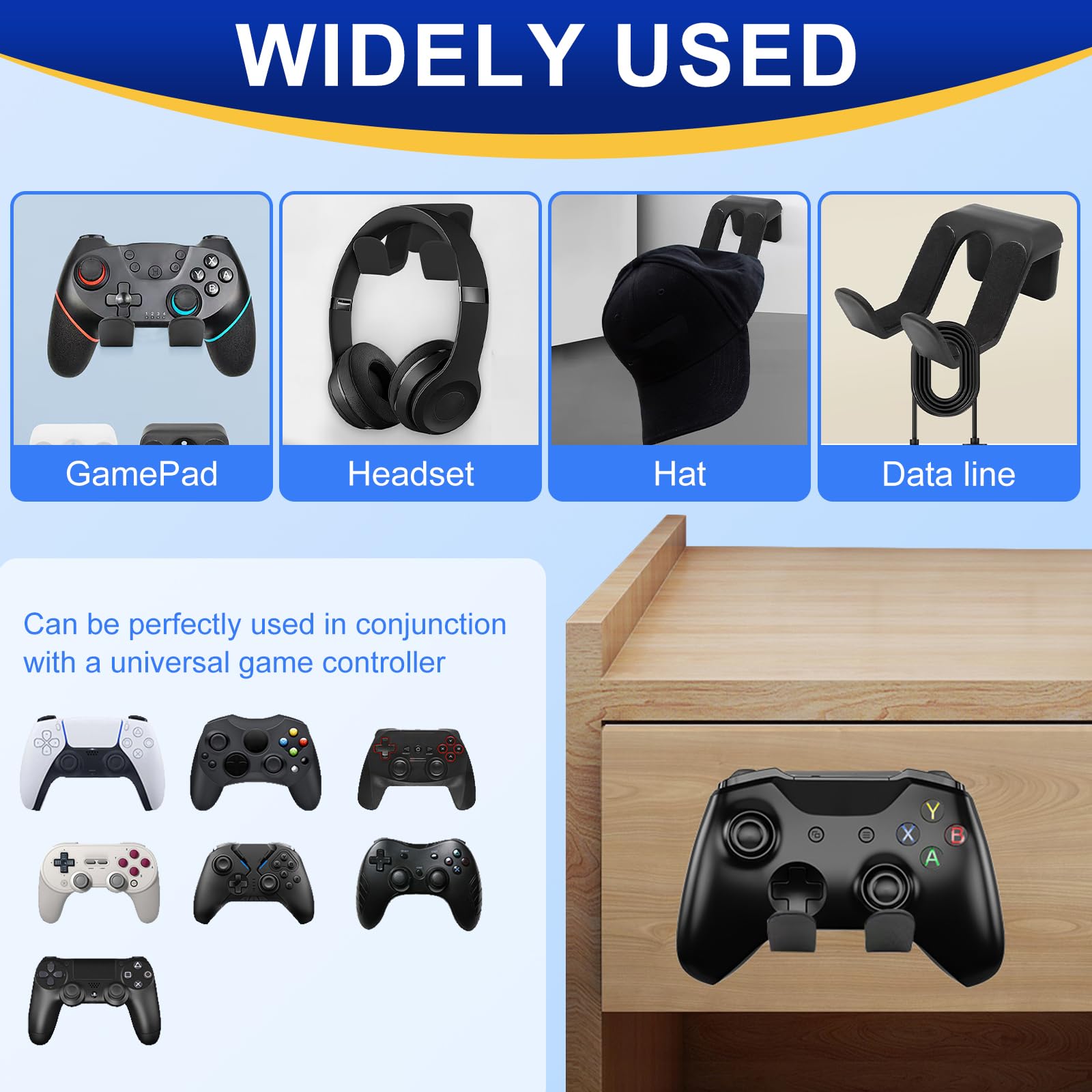 Soporte Mando Pared, Soporte para Controlador de Juegos, Universal Gancho Pared para Mandos Xbox/PS4/PS5/Switch y Auriculares, Accesorios Gaming, 3 Piezas