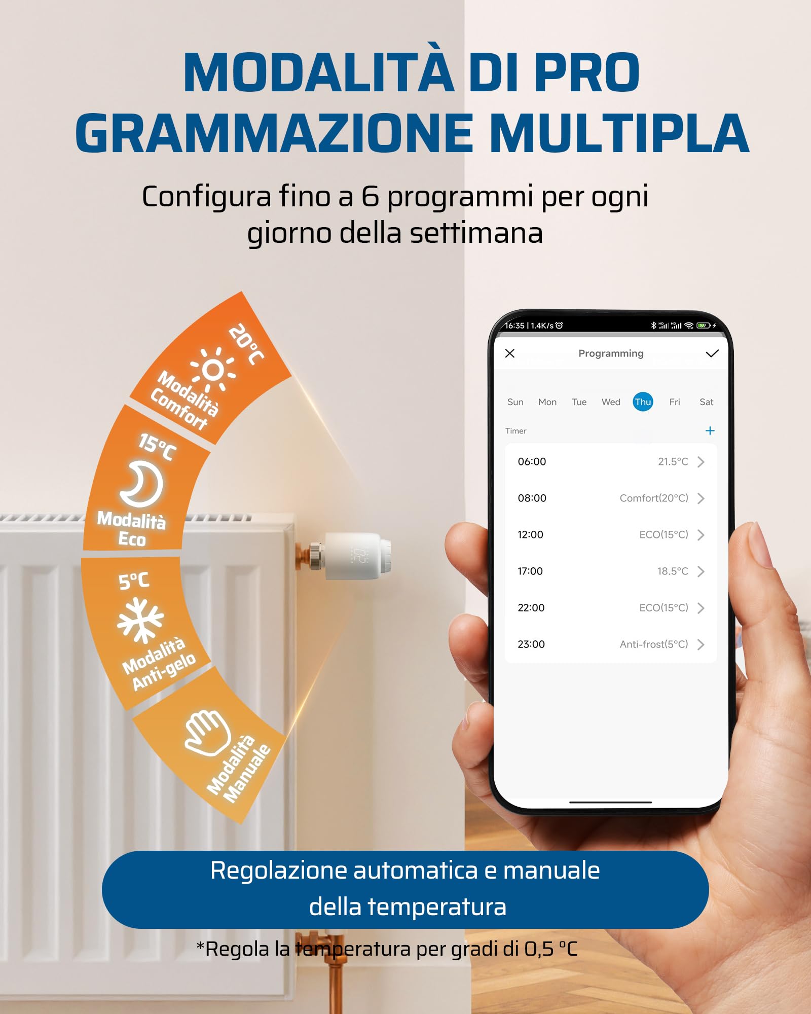 DEWENWILS Termostato Radiatore Smart WiFi, Nessun Gateway Necessario | Termostato Radiatore Programmabile, Controllo App, Compatibile Alexa & Google Assistant, Risparmio Energetico