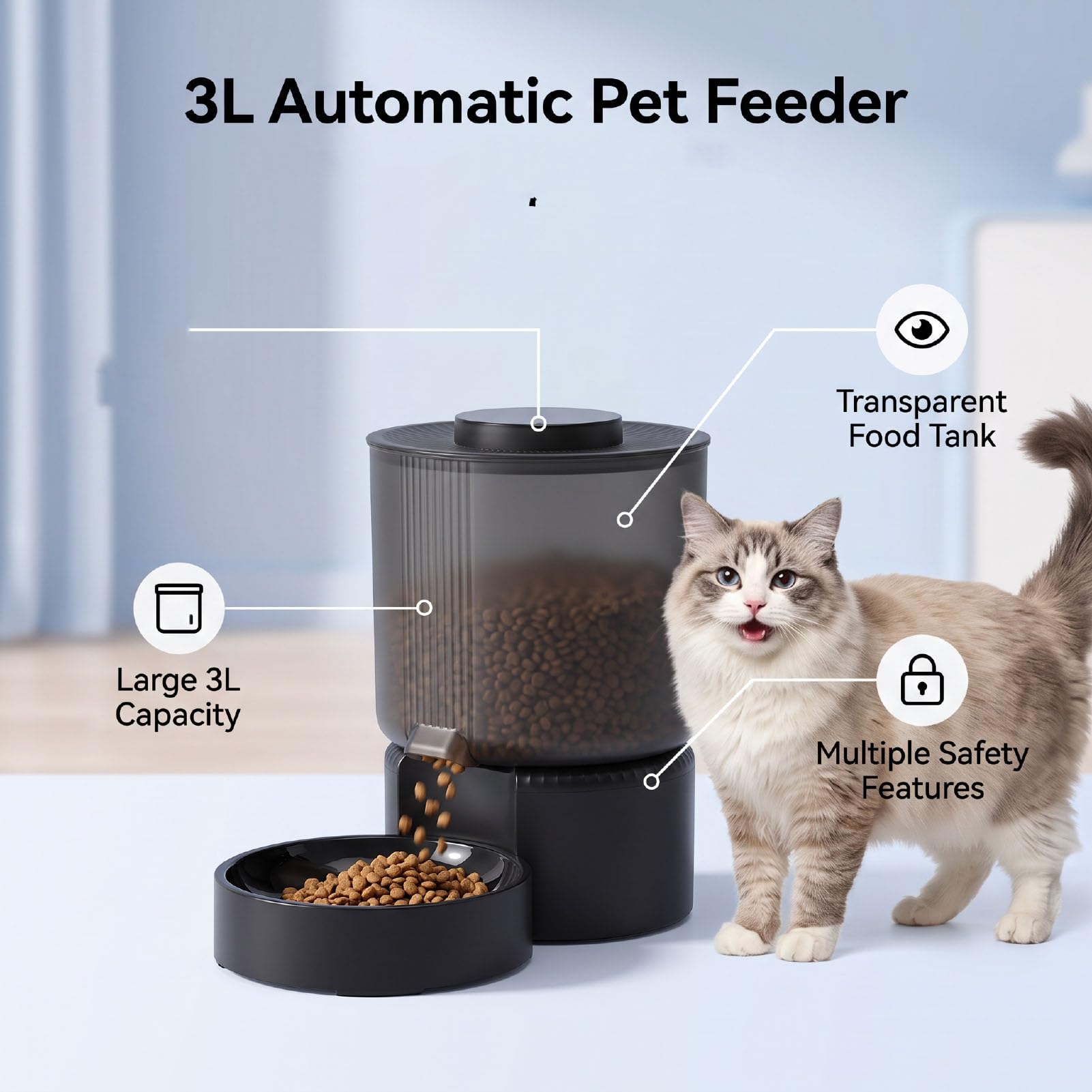 Naroote Distributeur Automatique de Croquettes Chat 3L avec Commande APP