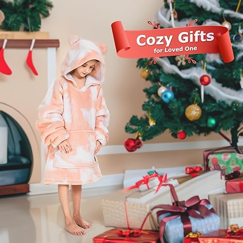 Miniatura 5 de THREE POODLE Manta con capucha para niños, manta Sherpa de gran tamaño con capucha para niños, manta con capucha suave, cálida y acogedora, talla