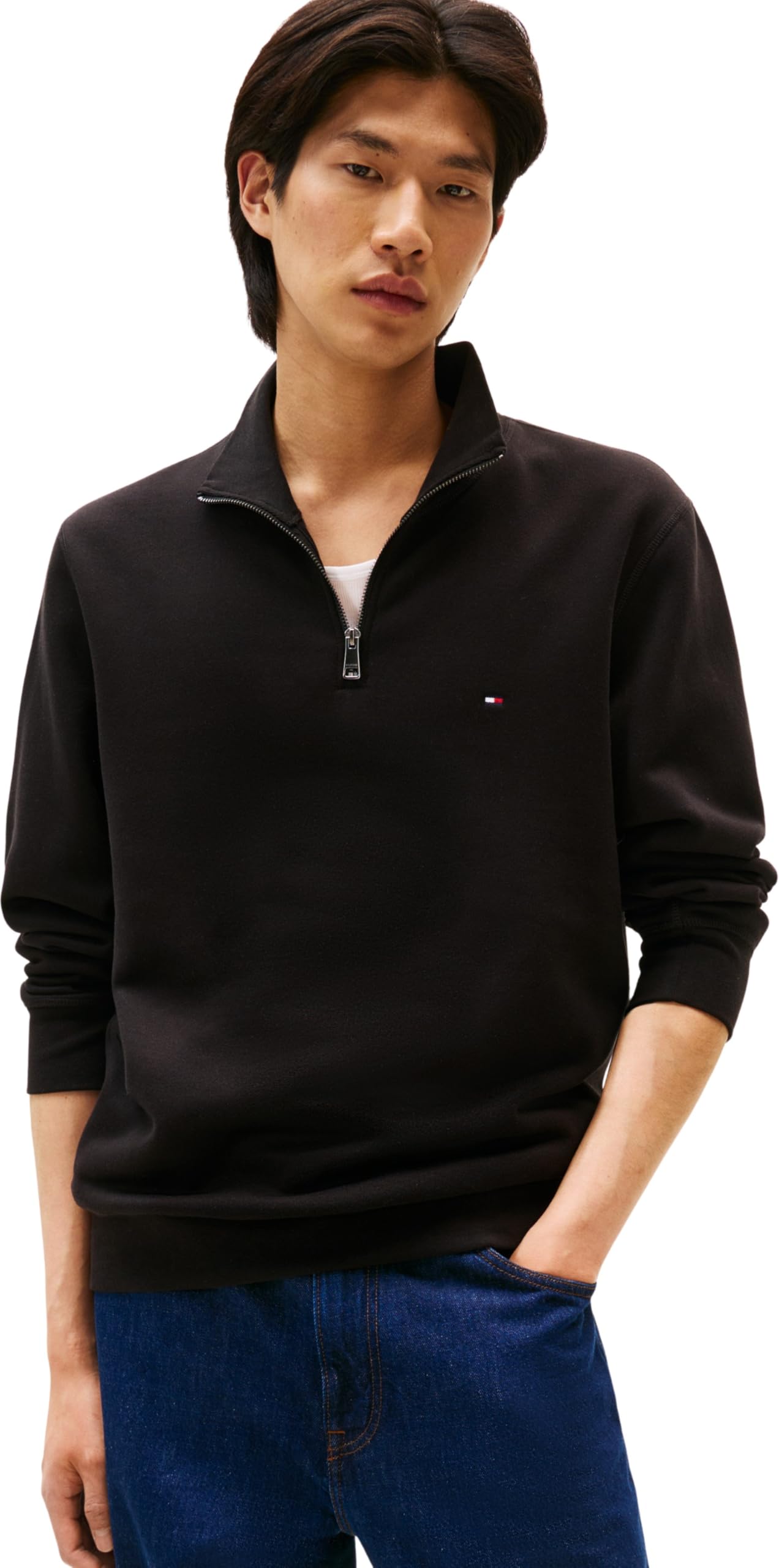 Tommy Hilfiger Uomo Felpa con Cerniera Essential Fleece 1/4 Zip Colletto Troyer
