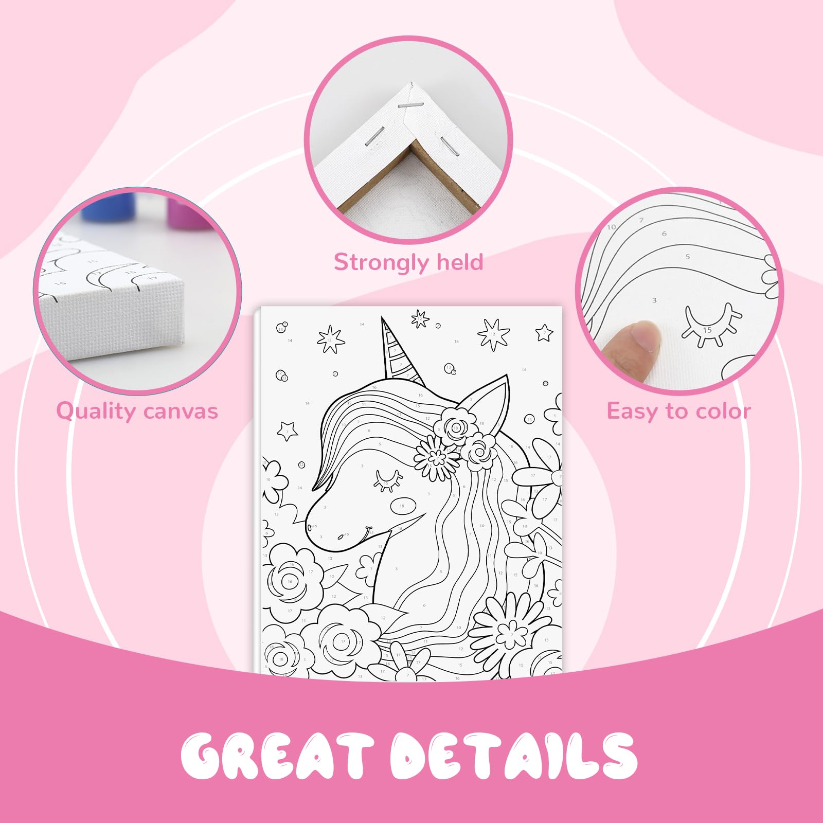 Paquete de 3 pinturas por números para niños, pintura en lienzo predibujada, incluye lienzo enmarcado de 8 x 10 pulgadas con 18 pinturas acrílicas, 5 pinceles, regalos creativos perfectos y artes y