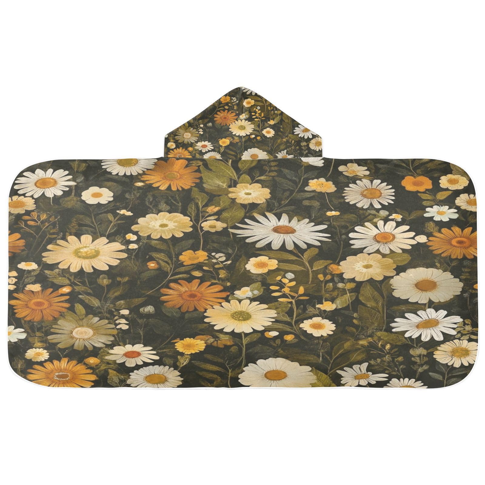 Kigai Daisy Flowers Hooded Beach Towel for Kids Soft Absorbent Quick Dry Bath Towel with Hood Lightweight Toddler Shower Pool Bath Wrap for Boys Girls