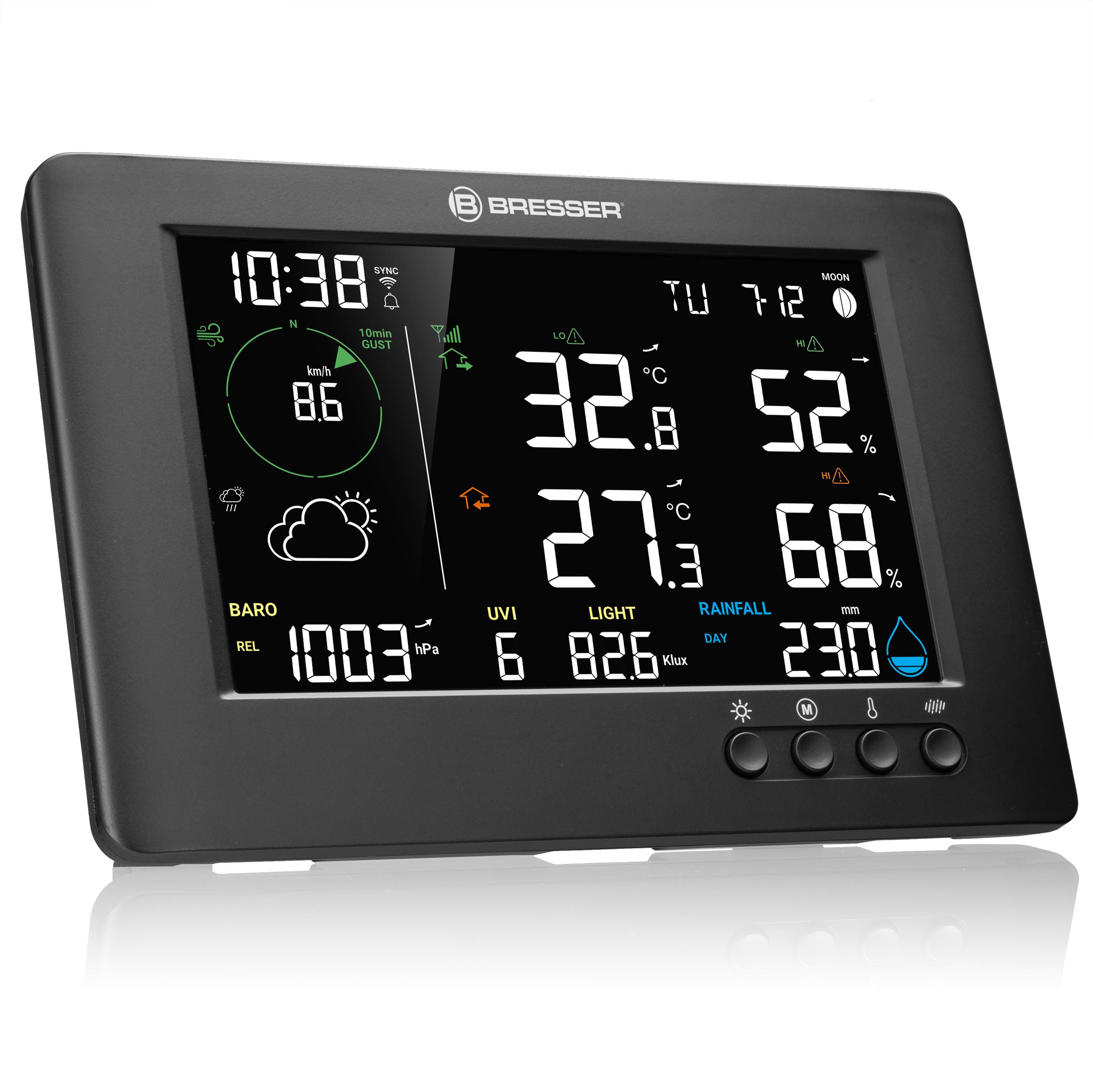 Bresser Estación Meteorológica 7-en-1 TB WiFi: Datos amplios, Pronóstico gráfico, Multi-Sensor, Monitoreo Clima Interior, Función de Alerta
