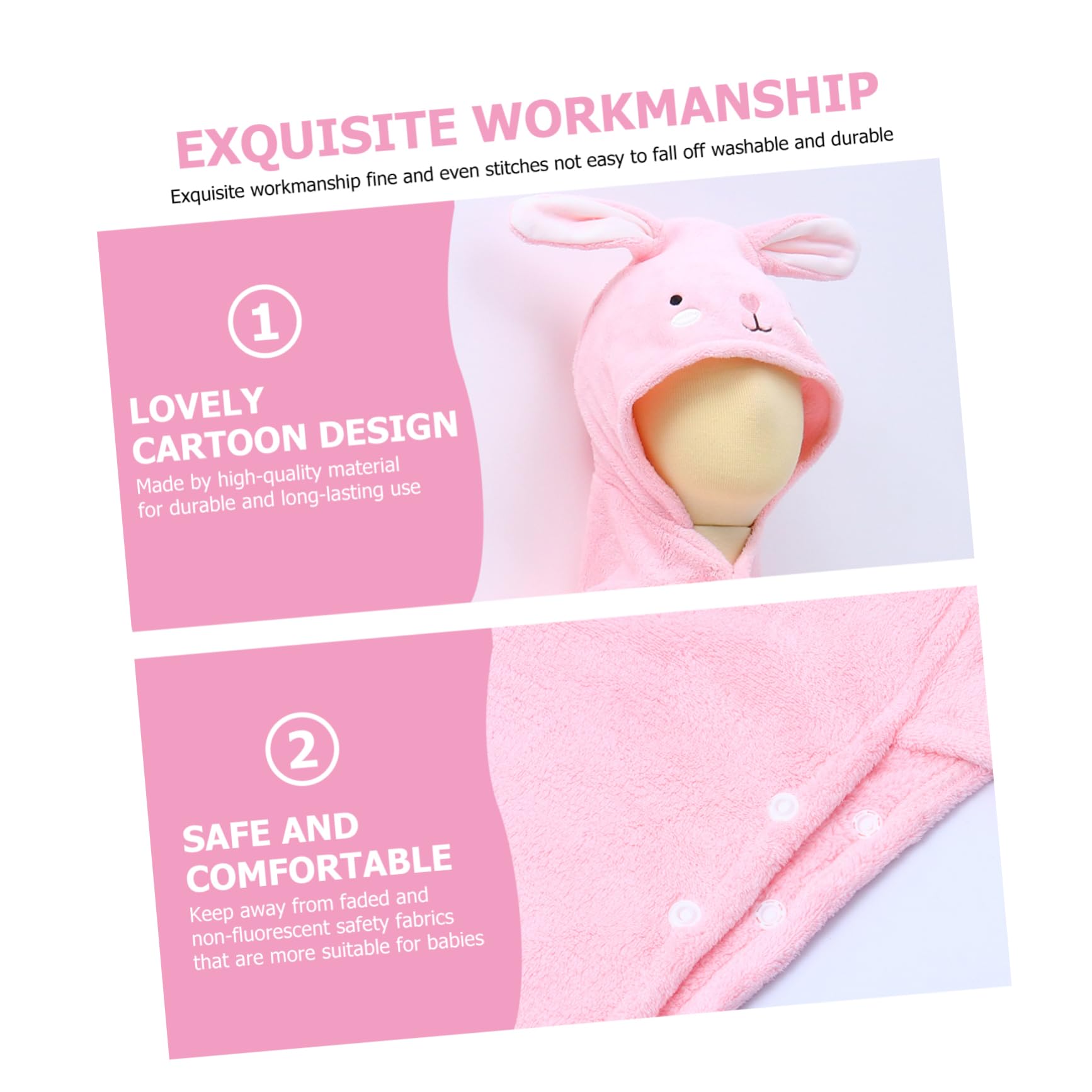 1 Pieza Toalla de Baño con Capucha para Diseño de y Absorbente para Bebés y Pequeños Color Rosa con Conejo