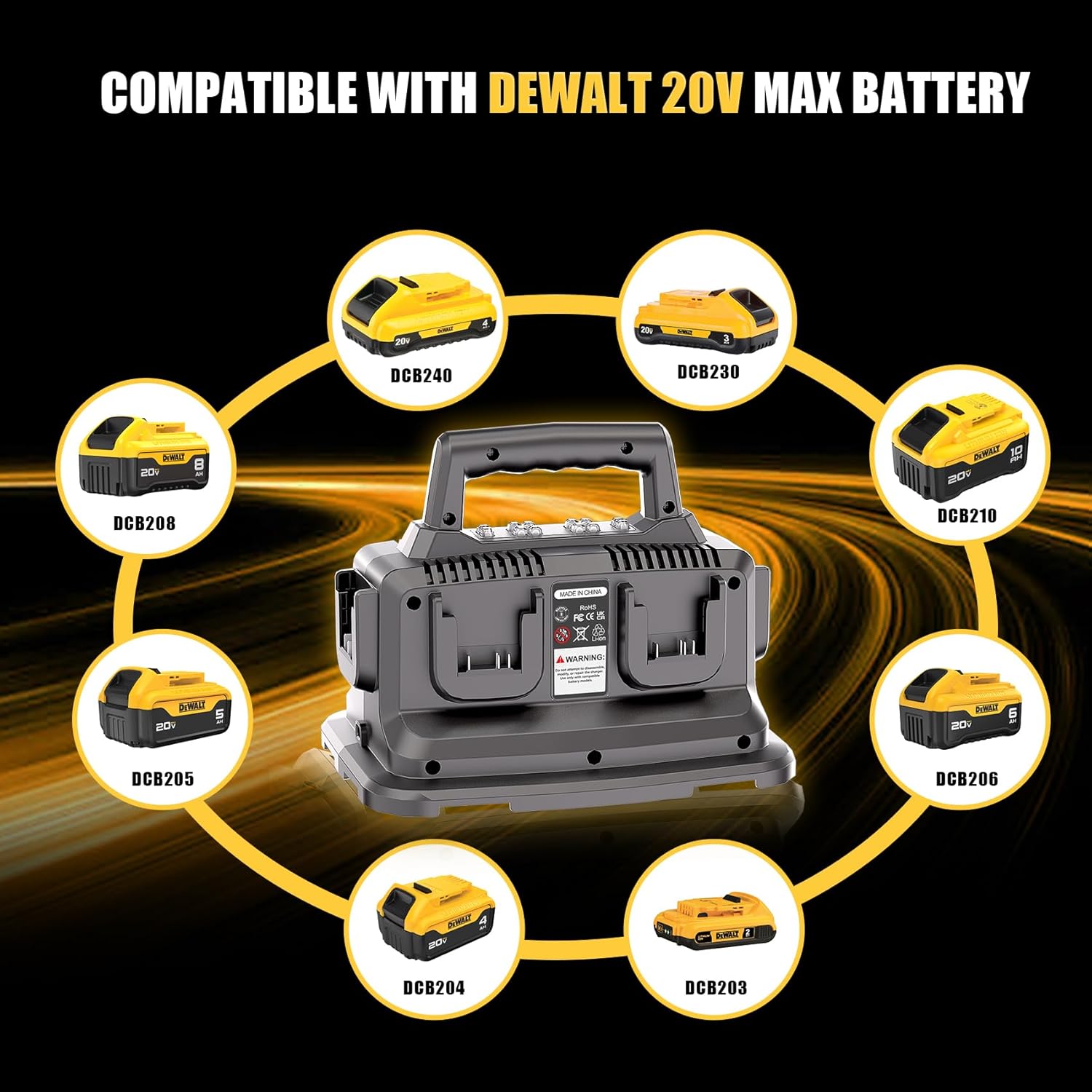 【Simultaneously Charging | Rapid】 6 Ports Replacement for Dewalt 20V Max Battery Charger DCB104 DCB101 DCB1112, Simultaneous Charger Station Compatible with Dewalt 20Volt Battery(No Battery Included)