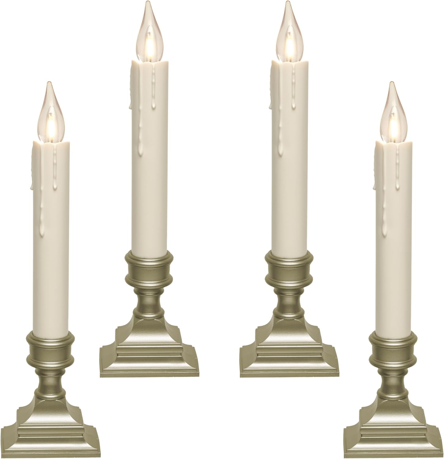 612 Vermont Vintage LED Battery Operated Window Candles with Timer, Bright Warm White Glow, VT-1806P-4 (Pack of 4, Pewter)