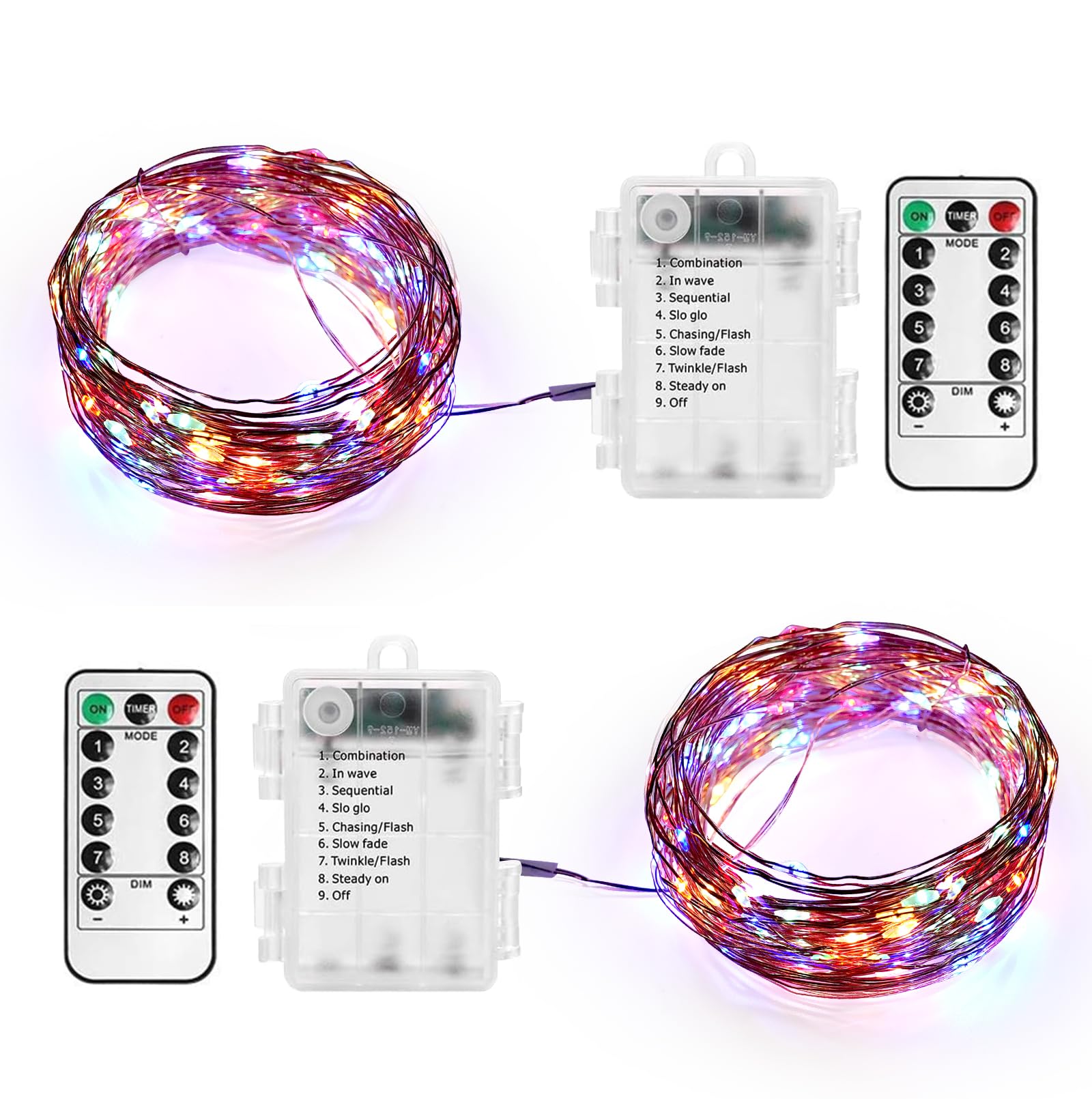 Annefly 2Pack 10M Fairy Lights Battery Operated LED Silver Wire String Lights with 8 Light Modes and Remote for Indoor Outdoor Halloween Christmas Bedroom Decoration (Multicolour, 10M)