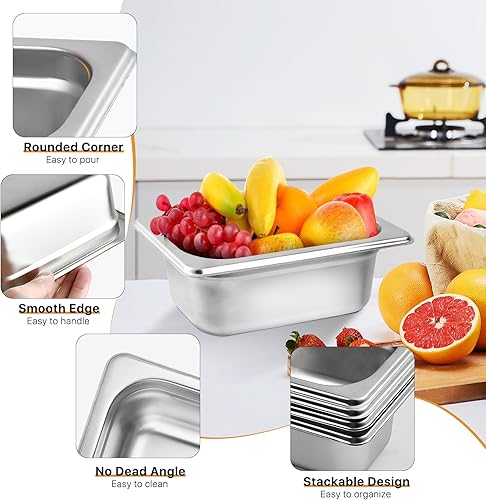 Miniatura 4 de Paquete de 4 bandejas de 19 de tamaño de 2 12 pulgadas de profundidad, sartén de vapor antiatascos de acero inoxidable 188 comercial NSF, sartén de