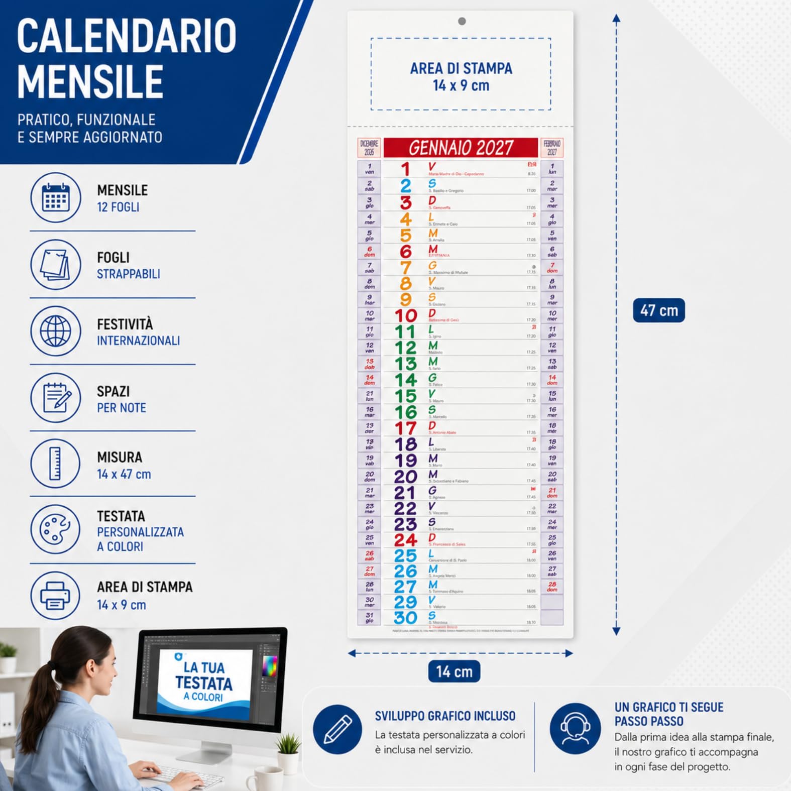 Calendari Personalizzati 2027 Stock da 50 Pezzi Olandesi da Muro per Gadget Pubblicitari di Fine Anno come Omaggio per i Clienti Regali Aziendali Cod. PA670