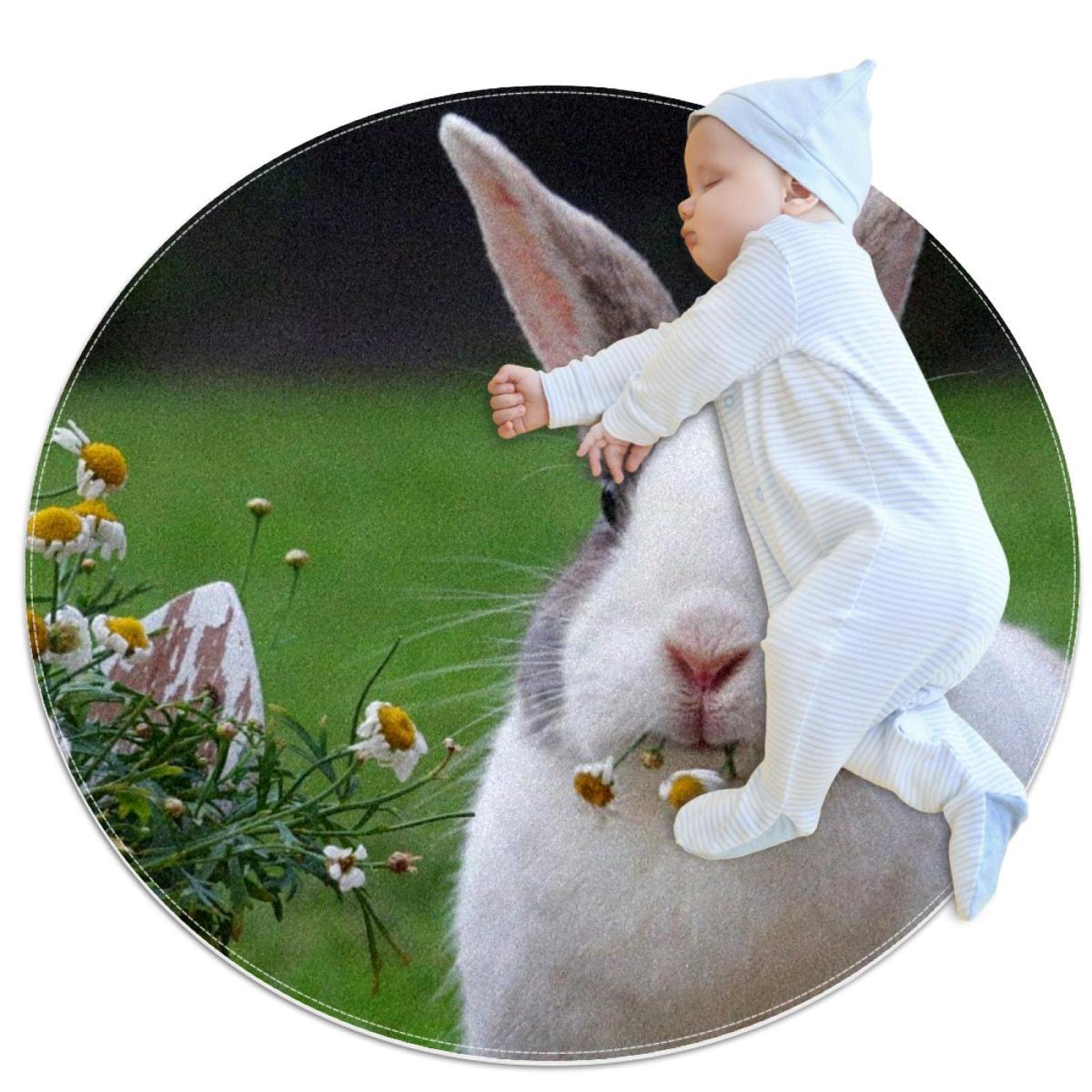 Tapis Bunny rond JDEZ 100x100cm pour salle de jeux salon chambre