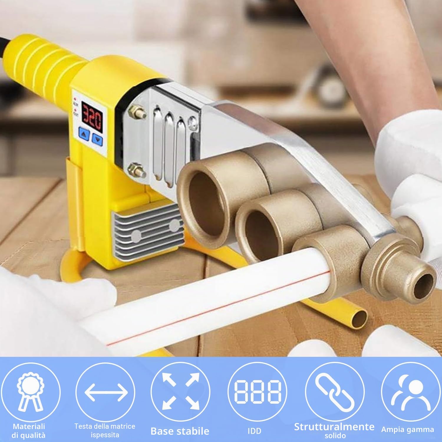 Saldatrice a Manicotto Professionale, con Display Digitale, Saldatrice a Tubi da 20-63 mm, in Plastica Saldatrice per Saldatura a Testa Piatta PPR, PE, PVC, PP, PB, PPN