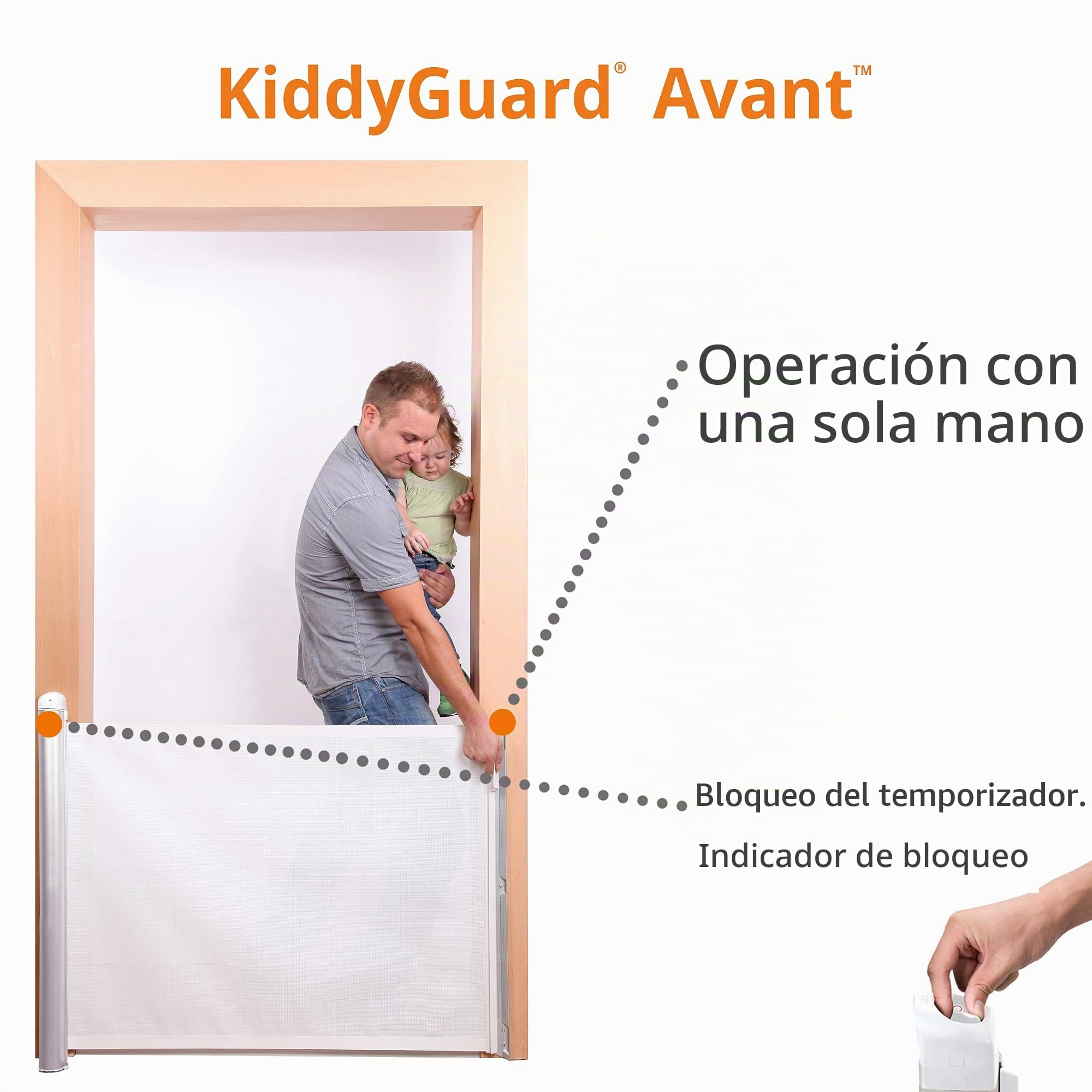 Lascal KiddyGuard Avant Barrera infantil elegante y discreta para escalera, red plegable y carcasa de aluminio cepillado, valla protectora, hasta 120 cm de ancho, negro