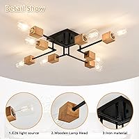 Vista 4 de Lámpara Sputnik moderna de 8 luces, color negro y madera, estilo retro, mate, lámpara de techo bohemia para cocina, comedor, sala de estar