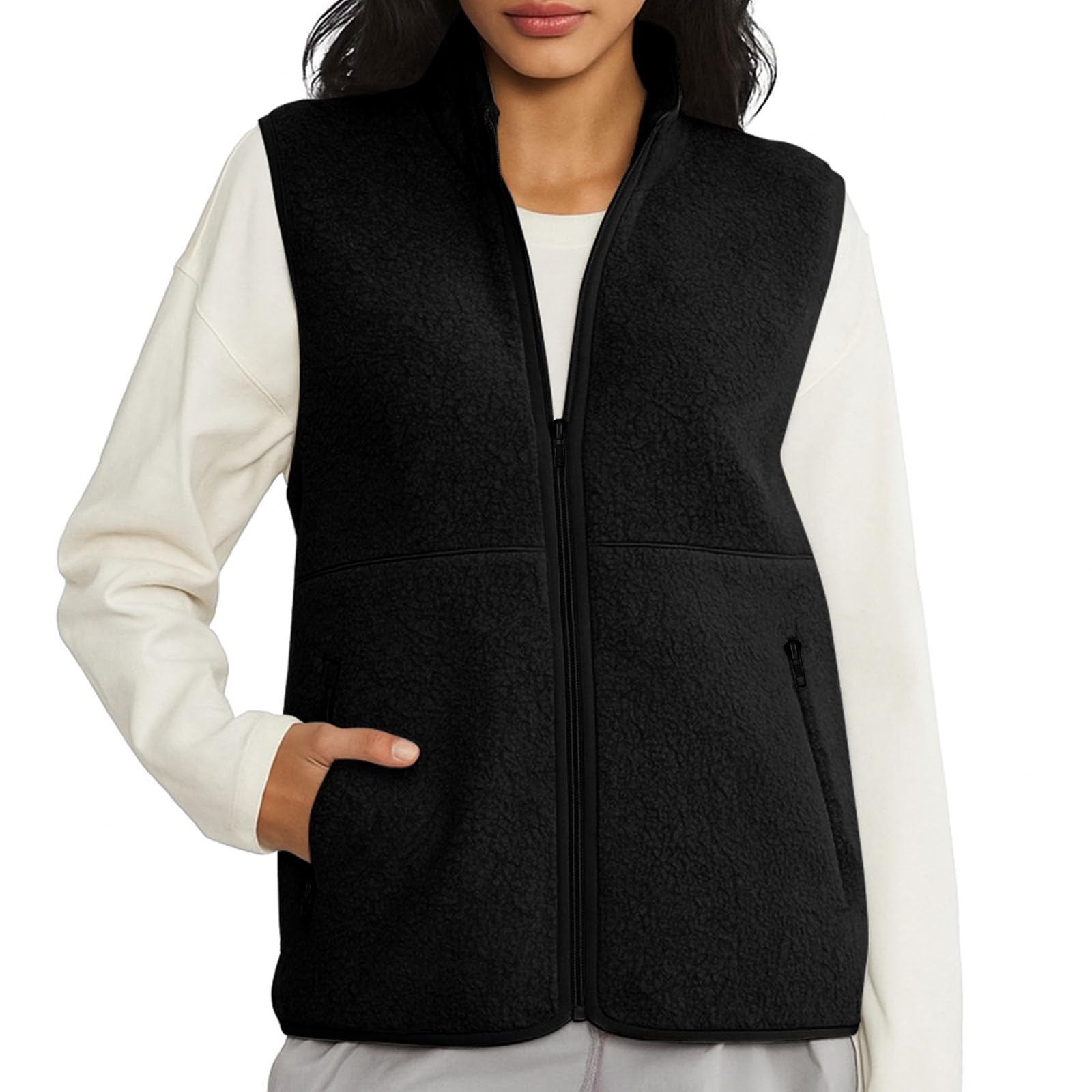 Vest For Women Sherpa Sleeveless Zip Up Sweaters Fashion High Neck Fleece Vests Open Front Winter Outfits With