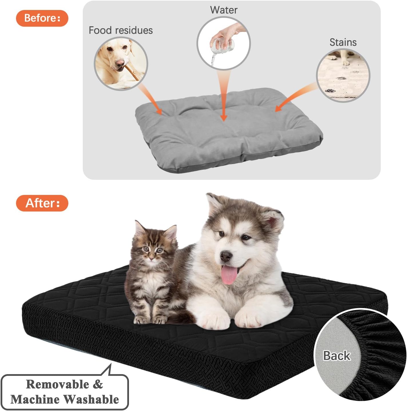 Dog Bed Covers Replacement Washable - Waterproof Dog Bed Covers Quilted, Water Absorbable Pet Puppy Bed Cover for Dog Cat, Cover Only 36Lx27Wx6H Inches Black